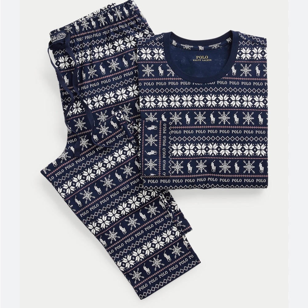 Polo Ralph Lauren
Fair Isle Cotton Jersey Sleep Set. Shirt: crewneck; and pants